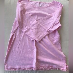 Womens Talbots Long Sleeve Top Size Large Pink with Fringed Edges